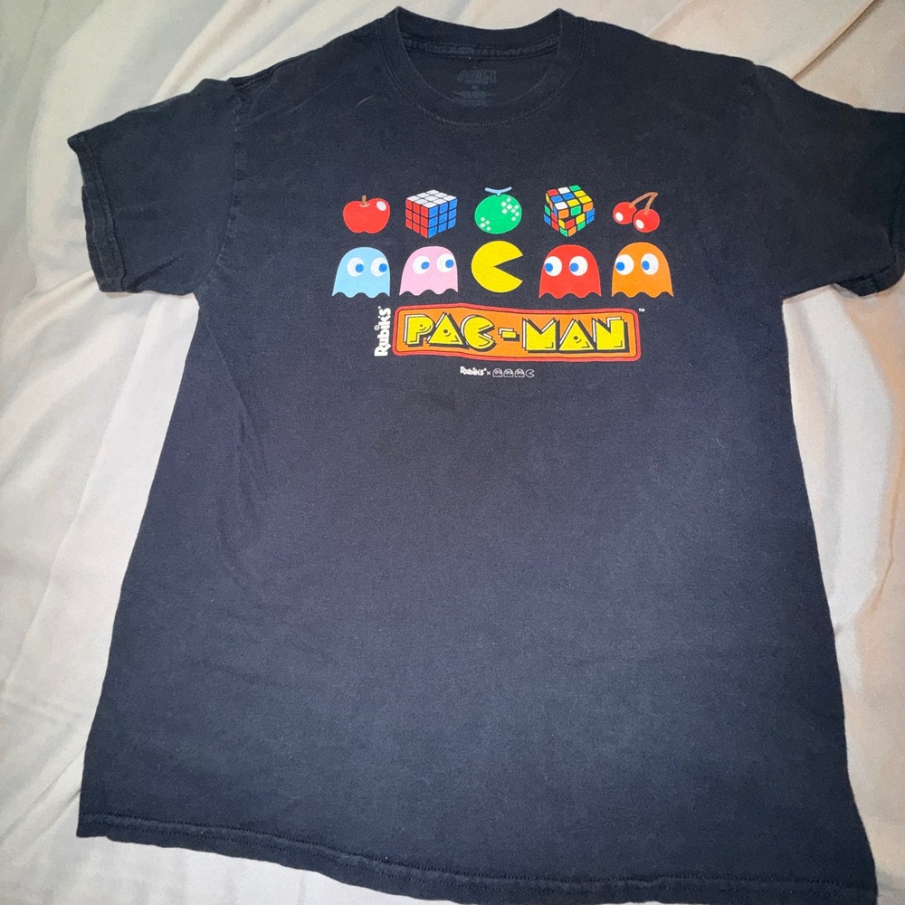 Brisco Pac-Man Rubiks Cube T-Shirt Mens XL Black Excellent‎ Retro Gaming Graphic